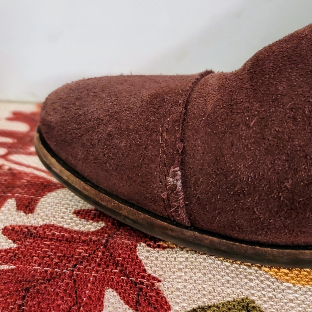 TOMS Brown Suede Ankle Boots Side Zip Comfort Low Heel Women's Chelsea 7.5 - Picture 10 of 15